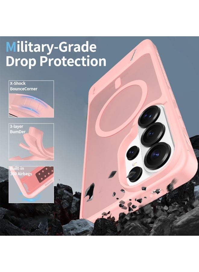 مناسب لحافظات Samsung S26 Ultra MagSafe، أغطية واقية مغناطيسية مع حوامل مخفية، حافظات هواتف مقاومة للصدمات، حافظة واقية عسكرية رفيعة ومطفية اللون لـ Galaxy S26 Ultra 5G (وردي فاتح شفاف) - Image 2